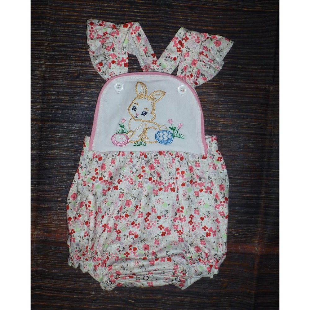 Boutique Baby Girls Embroidered Easter Bunny Rabbit Romper Jumpsuit